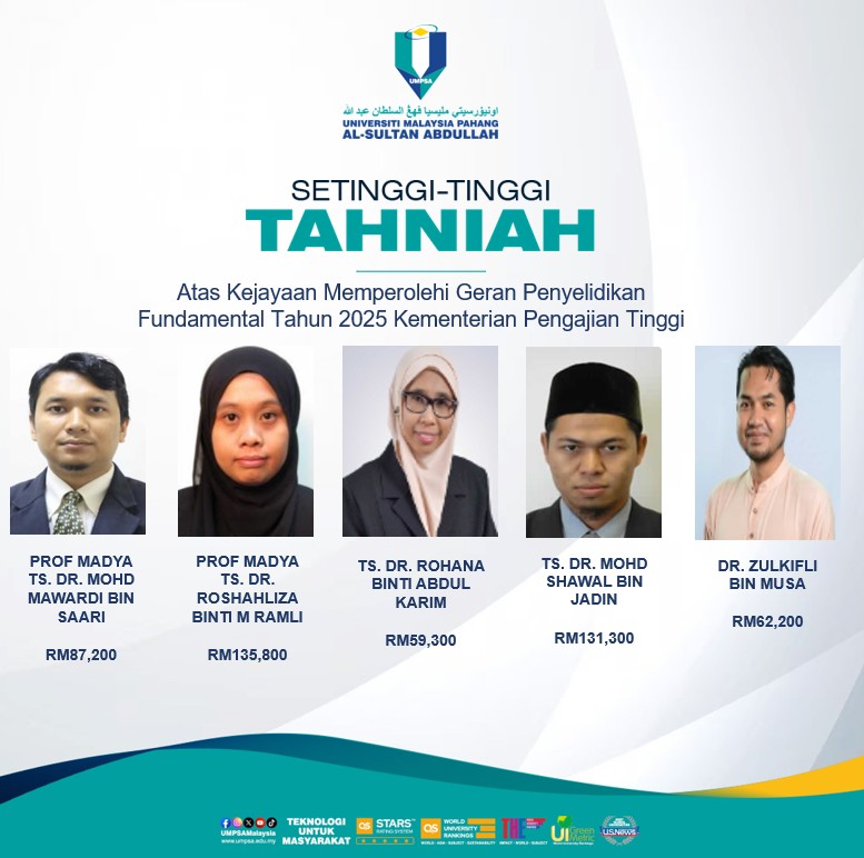 Congratulations to the 5 FTKEE researchers for receiving the FRGS grant